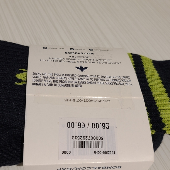 GAP By Bombas Kids Socks Shoe Size 12 to 6 New Blue with Green - Picture 3 of 3